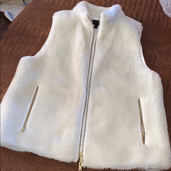 J. Crew Jackets & Blazers - J Crew White Faux Fur W/Gold Hardware Sz Large